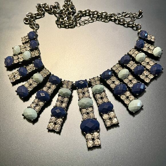 Park  Lane Jewelry - Blue Crystal Park Lane Utopia Bib Blue Crystal & Hematite Chain Necklace